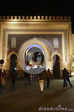 Illuminated gate to the medina Editorial Stock Photo