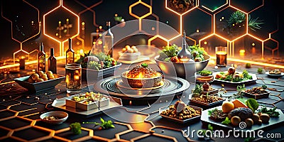 Illuminated Hexagonal Blockchain Circuits A Modern Design Showcasing Innovation and Security Through Geometric Shapes Stock Photo