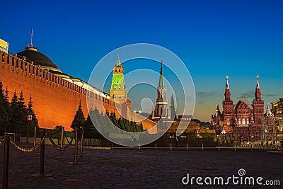 Illuminated Kremlin wall in Moscow, Russia Stock Photo