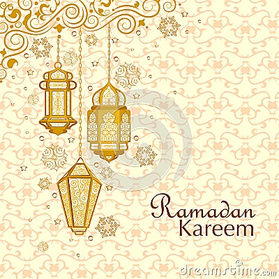 Illuminated lamp for Ramadan Kareem Greetings for Ramadan background Vector Illustration