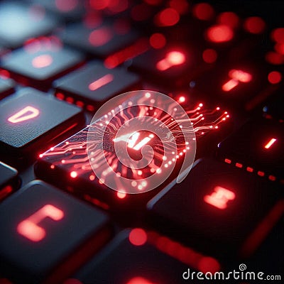 Illuminated Laptop Keyboard with AI Button Futuristic Depictions of Artificial Intelligence Integration in Technology Stock Photo