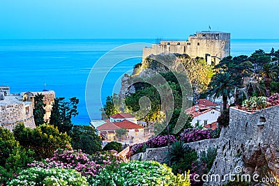 The illuminated Lovrijenac fortress in Dubrovnik Stock Photo