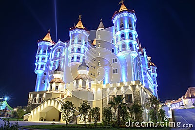 Illuminated magical building an amusement park in Adler Editorial Stock Photo