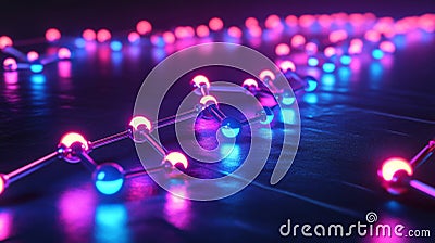 Illuminated Molecular Structure Network Displaying Connections Stock Photo