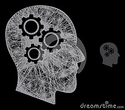 Glitter Network Mesh Brain Gears with Lightspots Vector Illustration