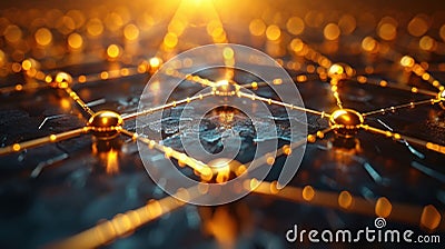 Illuminated Neural Network: A Golden Web of Connectivity, generative ai Stock Photo