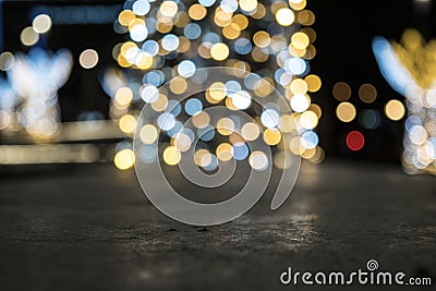 The illuminated New Year tree shines in the background Stock Photo