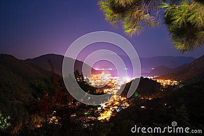 Illuminated at night near the resort town Stock Photo