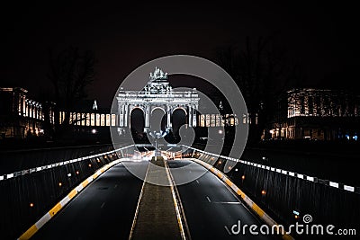 Illuminated night scene of Brussels Jubelpark in Brussels Stock Photo