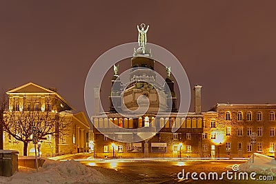 Notre Dame de Bons Secours chapel at night, Montreal Editorial Stock Photo