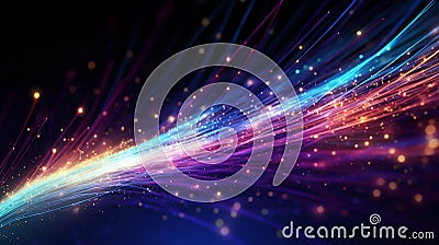 Illuminated Optical Fiber Array. Generative ai Cartoon Illustration