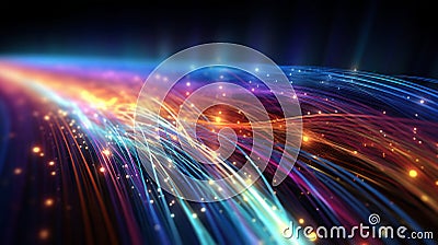 Illuminated Optical Fiber Array. Generative ai Cartoon Illustration