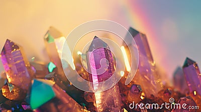 Illuminated Quartz Crystals with Rainbow Flares Stock Photo