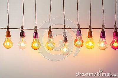 Illuminated Rainbow: A String of Colorful Bulbs Casting Vibrant Glow - Generative AI Stock Photo