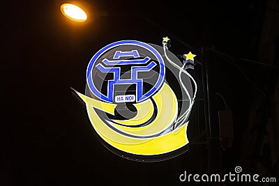 Illuminated sign with the symbol of Hanoi, Vietnam Editorial Stock Photo