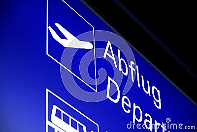 Illuminated sign to the departure Stock Photo