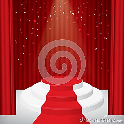 Illuminated stage podium with confetti Vector Illustration