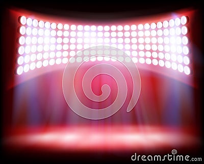 Illuminated stage on the stadium. Vector illustration. Cartoon Illustration