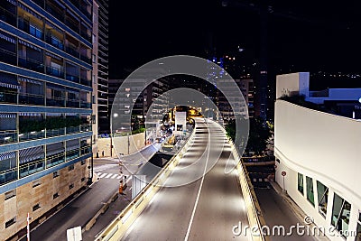 Illuminated street at night in Monte Carlo Stock Photo