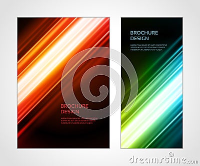 Illuminated techno geometric stripes gradient flow booklet set realistic design template vector Vector Illustration