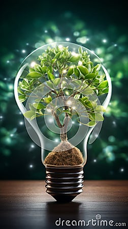 Illuminated Tree Encased in a Light Bulb Stock Photo