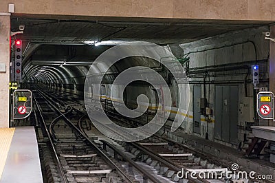 Illuminated Underground Tunnel Stock Photo