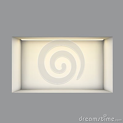 Illuminated wall niche showcase shelf Vector Illustration