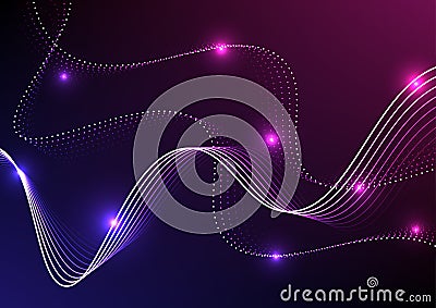 Illuminated wave of glowing particles. Technology digital splash concept. Vector Illustration