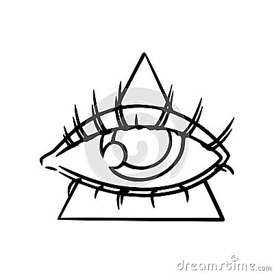 Illuminati eye of free mason secret society. Tarot all seeing third eye in pyramid. Vector illustration Vector Illustration