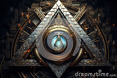 Illuminati symbols made from metal. Beautiful illustration picture. Generative AI Cartoon Illustration
