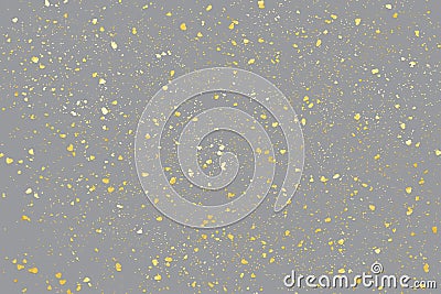 Illuminating golden particles or paint splatter on holiday Ultimate Gray background. Stock Photo