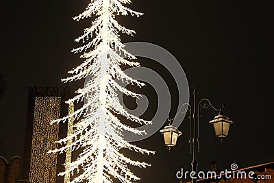 Illuminations and snow-covered Street lights in Vicenza Stock Photo