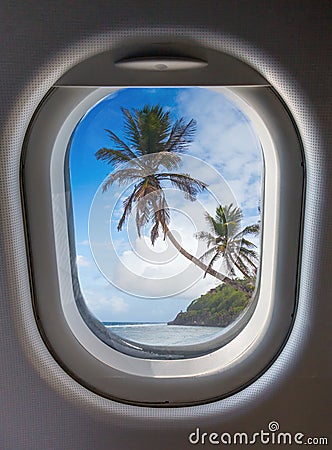 Illuminator and view of the beach, palm trees Stock Photo