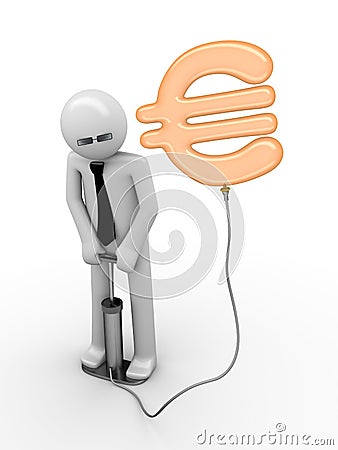 Illusion of a euro: man pumping a euro sign Stock Photo