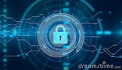 Illustrate cybersecurity themes such as secure data centers, encrypted data streams, digital locks, or firewalls Stock Photo