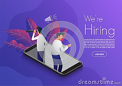 Illustrate design concept The finding employee. HR job seeking. Website mockup design templkate. Vector illustrate Vector Illustration