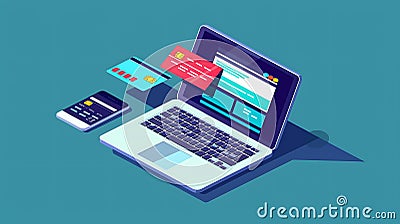 Illustrate an online shopping checkout page on a laptop screen, with a user completing a purchase using a secure payment gateway Stock Photo