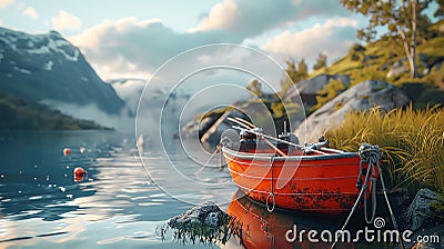 Illustrate a worms-eye view fisherman using digital rendering techniques like photorealistic 3D rendering to bring out the minute Stock Photo