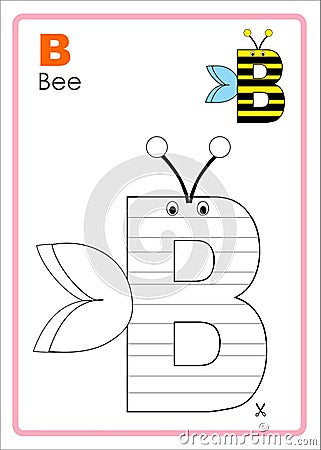 Alphabet Picture Letter `B` Colouring Page. Bee Craft. Stock Photo