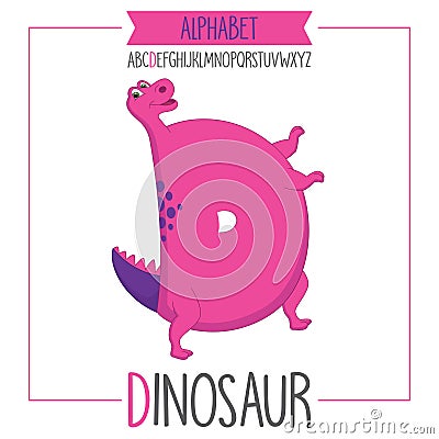 Illustrated Alphabet Letter D and Dinosaur Vector Illustration