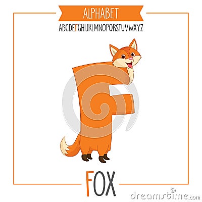 Illustrated Alphabet Letter F and Fox Vector Illustration