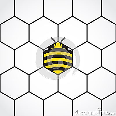 Hexagonal honey comb background with stylized bee Stock Photo