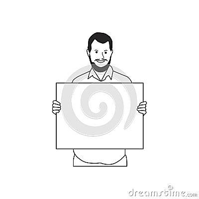 Illustrated bearded man holding blank paper Stock Photo