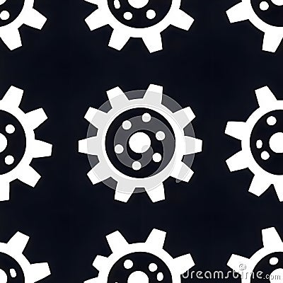 Illustrated Black and White Gears Tile Stock Photo