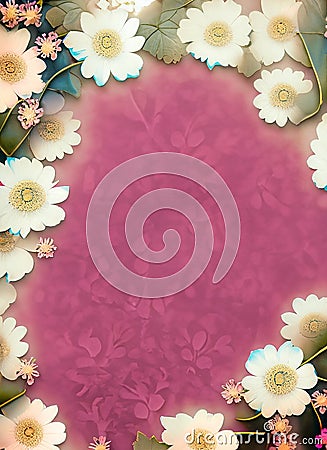 illustrated blooming flowers form a frame suitable as a background Stock Photo