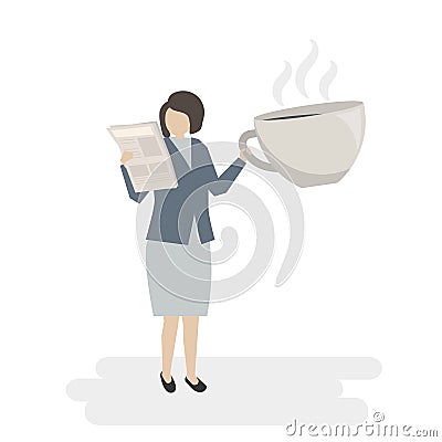 Illustrated business woman with coffee Stock Photo
