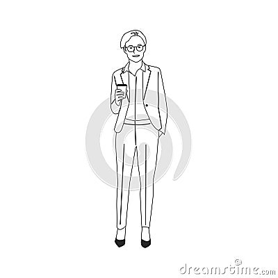 Illustrated business woman with hot coffee Stock Photo