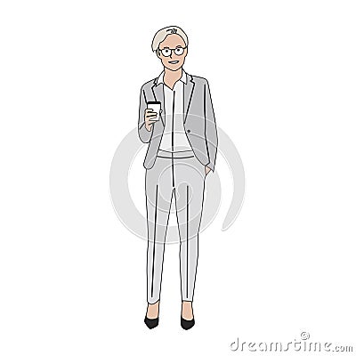 Illustrated business woman with hot coffee Stock Photo