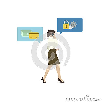 Illustrated business woman with online banking security Stock Photo