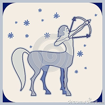 Illustrated ceramic tile. Centaur armed with a bow shooting an arrow and stars. Medieval style Vector Illustration